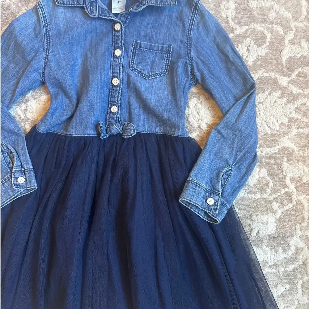 OshKosh B'gosh blue denim button up tutu bottom shirt dress‎ SIZE 4T